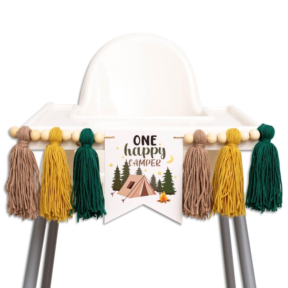 ONE HAPPY CAMPER Highchair Banner, 1st First Birthday Party Decoration